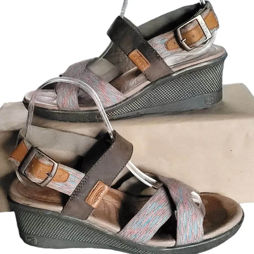 Keen Skyline Wedge Sandals Brown Multicolor Slingback Shoes Women’s EU 37.5US 7M